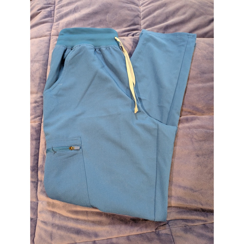 FIGS HW Yola Scrub Pants Women Medium Royal Blue High Waisted Cargo Straight Leg